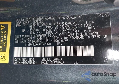 2010 Lexus Rx 350 из США, поврежденный, VIN 2T2BK1BA7AC047320